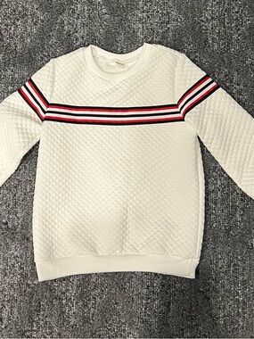 Kids Quilted White Sweatshirt with Red & Black Stripe Detail